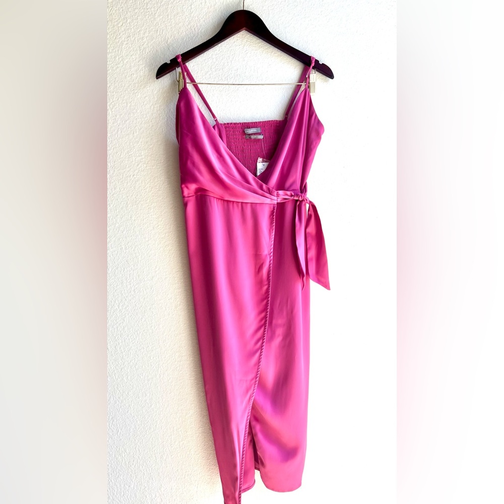 Urban Outfitters Hot Pink Wrap Midi Dress